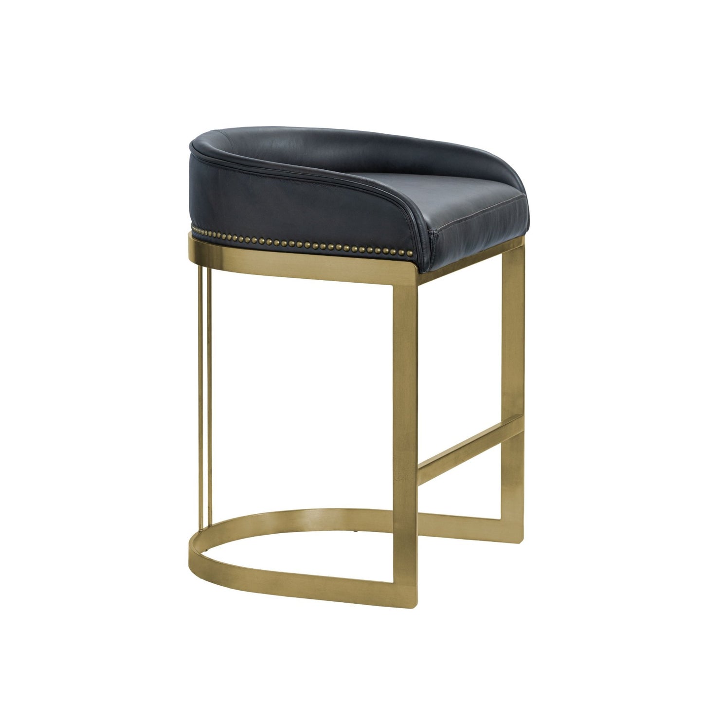 Hollyfield II Black Leather Seat Gold Metal Base Counter Stool