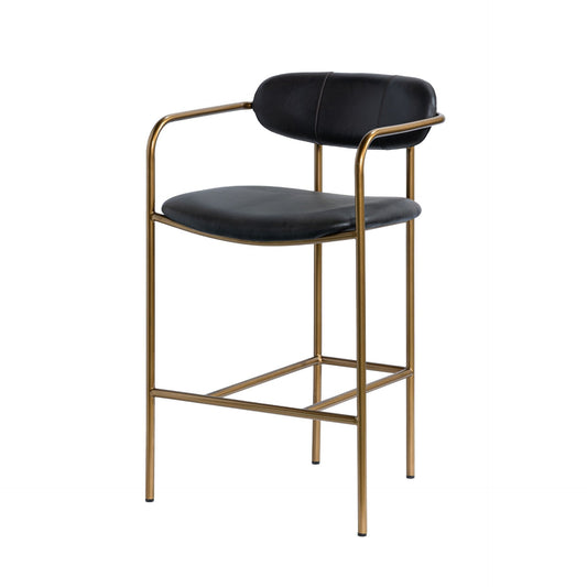 Parker Black Leather Seat Gold Metal Counter Stool