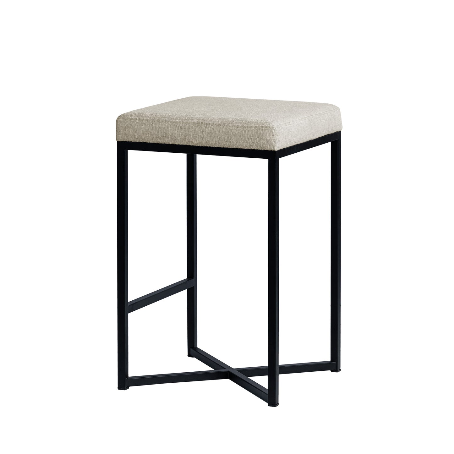 Frodo 26.5" Seat Height White Fabric Seat Black Metal Base Stool
