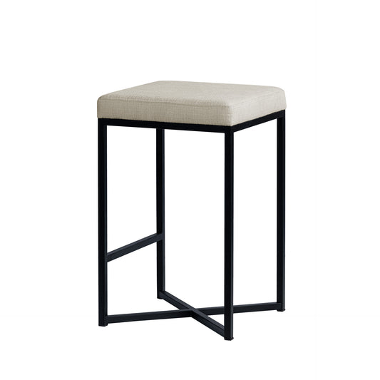 Frodo 26.5" Seat Height White Fabric Seat Black Metal Base Stool
