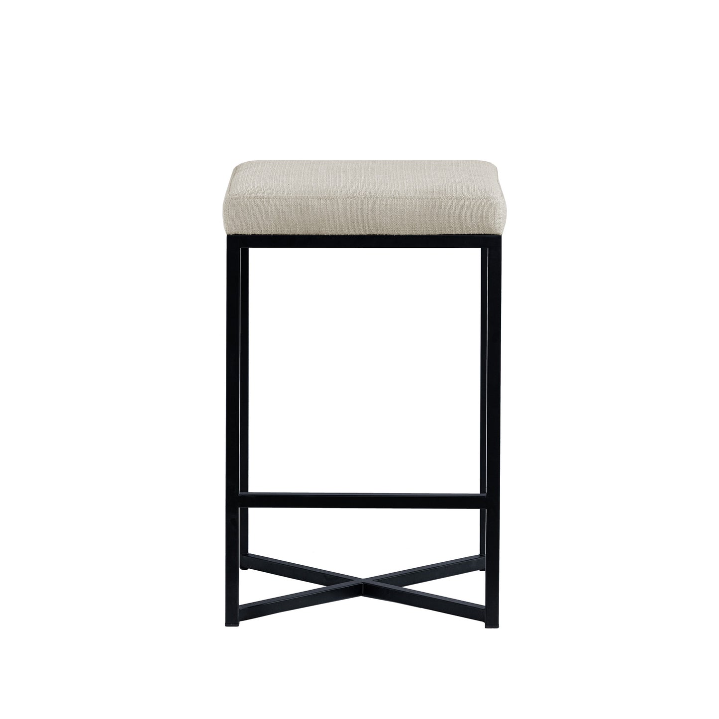Frodo 26.5" Seat Height White Fabric Seat Black Metal Base Stool
