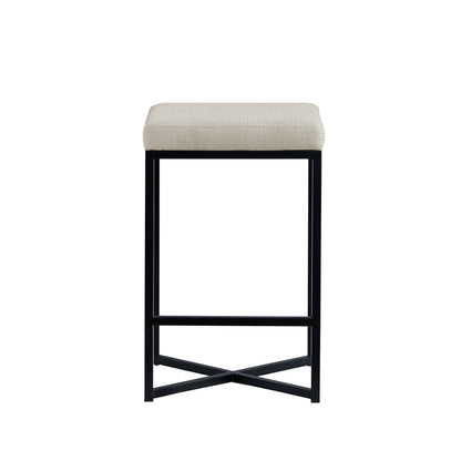 Frodo 26.5" Seat Height White Fabric Seat Black Metal Base Stool