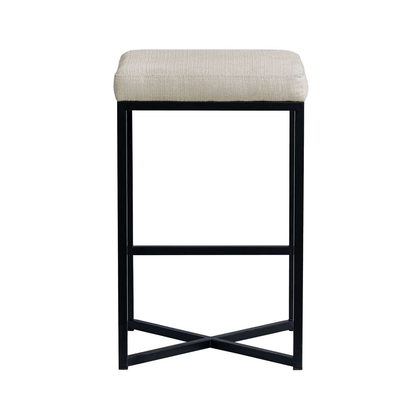 Frodo 26.5" Seat Height White Fabric Seat Black Metal Base Stool