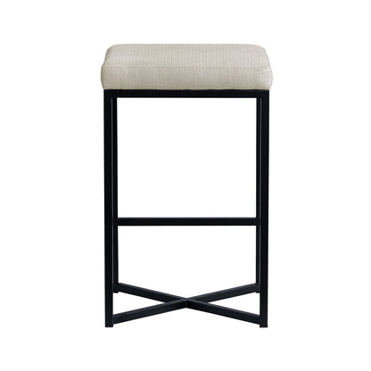 Frodo 26.5" Seat Height White Fabric Seat Black Metal Base Stool