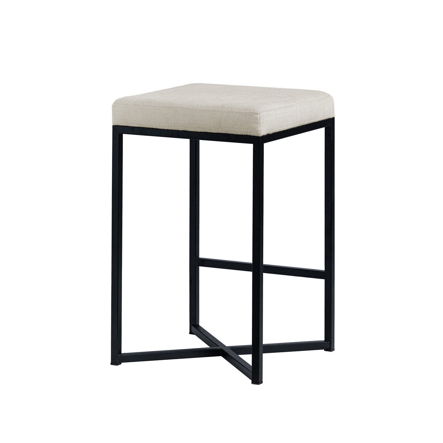 Frodo 26.5" Seat Height White Fabric Seat Black Metal Base Stool