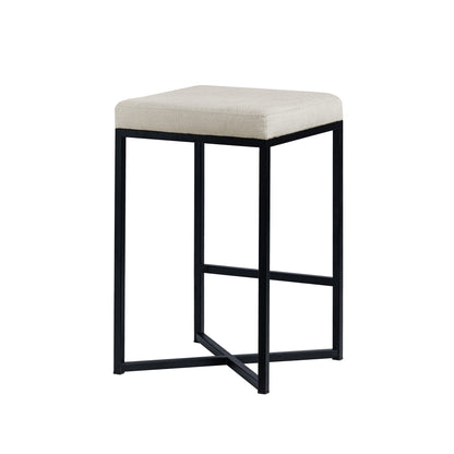 Frodo 26.5" Seat Height White Fabric Seat Black Metal Base Stool