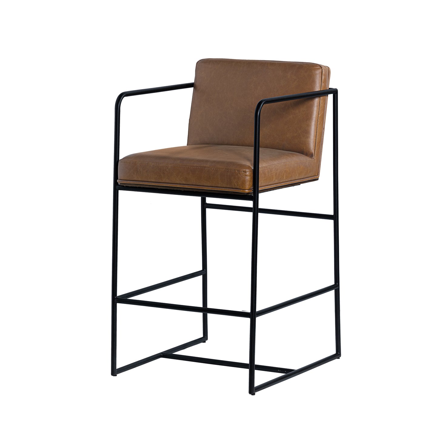 Stamford 36" Brown Leather Seat w/ Wood Back, Metal Frame Counter Stool (2025-Cocoa)
