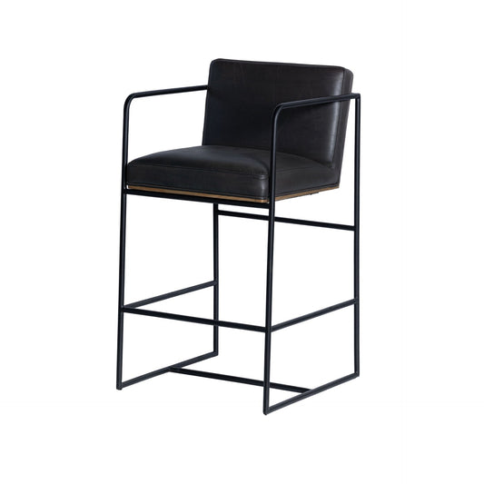 Stamford 36" Total Height Black Leather Seat w/ Wood Back, Metal Frame Counter Stool