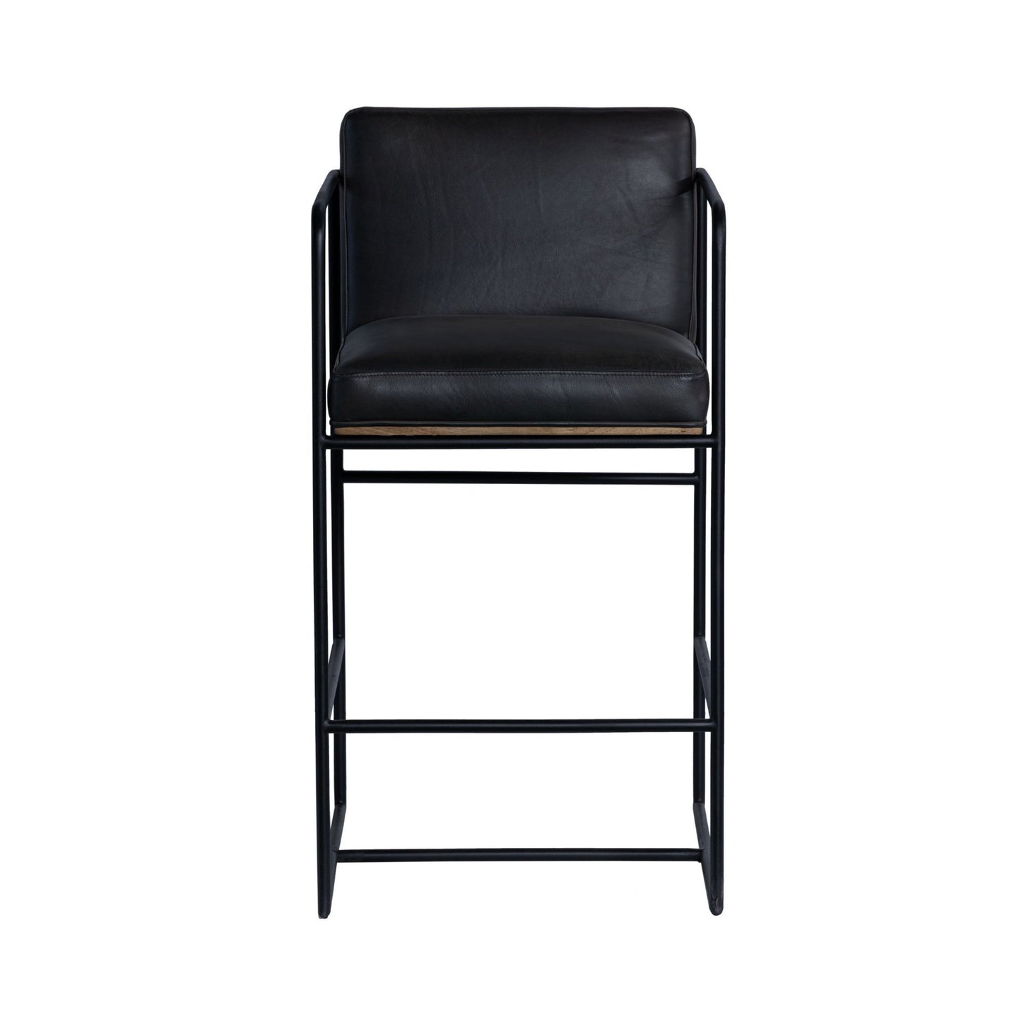 Stamford 36" Total Height Black Leather Seat w/ Wood Back, Metal Frame Counter Stool