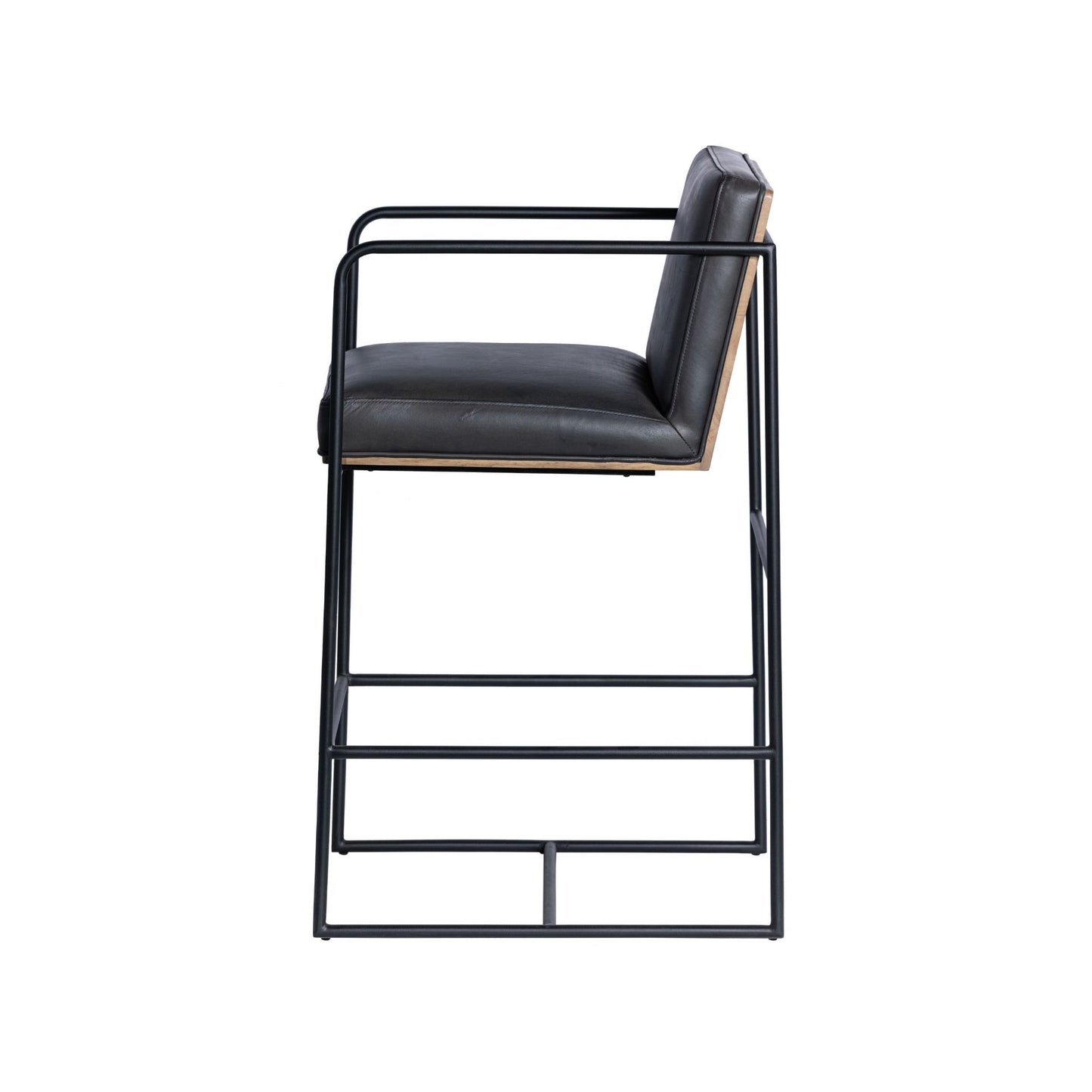 Stamford 36" Total Height Black Leather Seat w/ Wood Back, Metal Frame Counter Stool