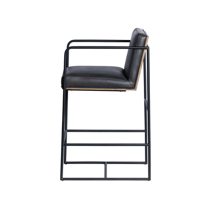 Stamford 36" Total Height Black Leather Seat w/ Wood Back, Metal Frame Counter Stool