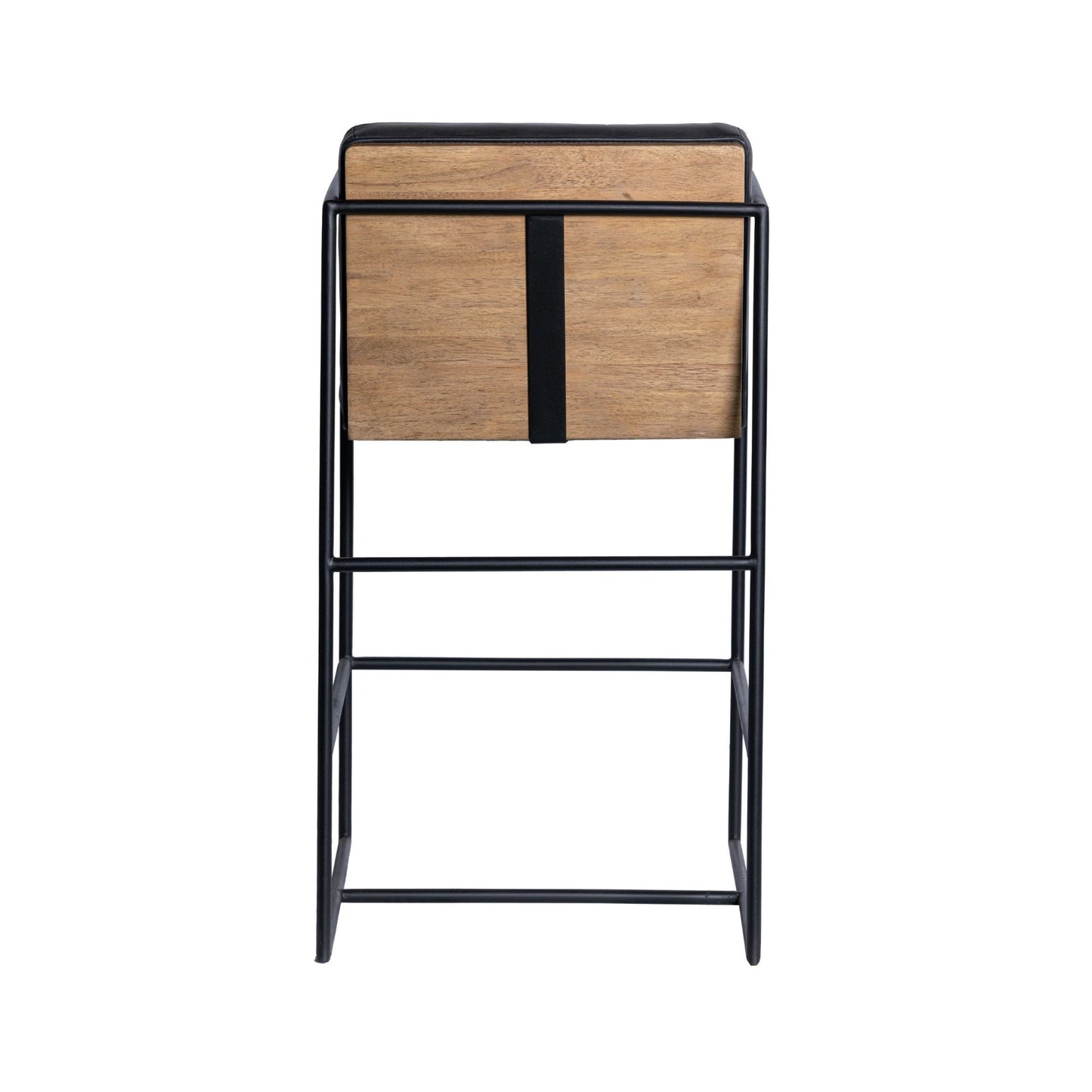 Stamford 36" Total Height Black Leather Seat w/ Wood Back, Metal Frame Counter Stool