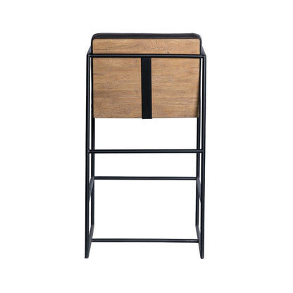 Stamford 36" Total Height Black Leather Seat w/ Wood Back, Metal Frame Counter Stool