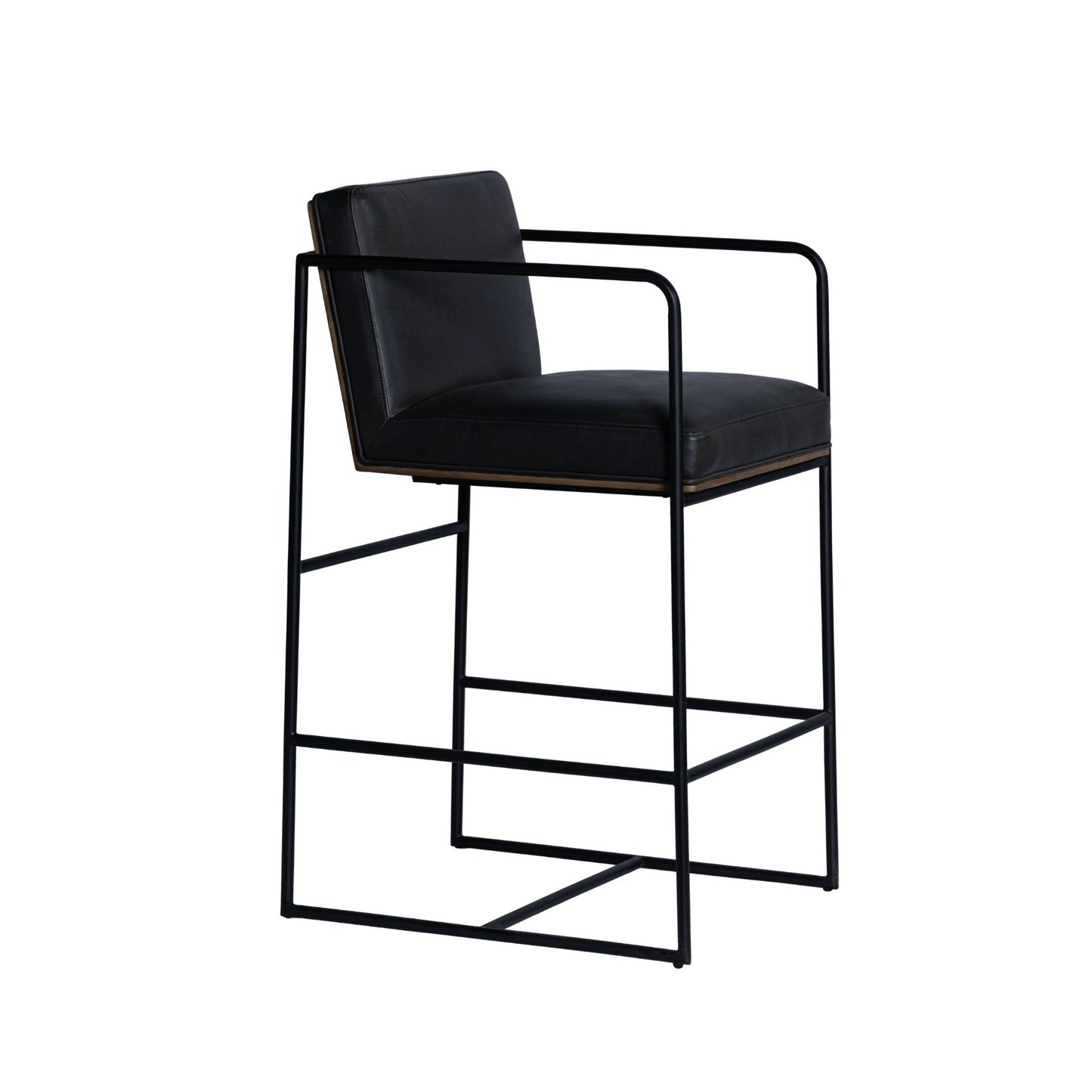 Stamford 36" Total Height Black Leather Seat w/ Wood Back, Metal Frame Counter Stool