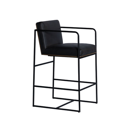 Stamford 36" Total Height Black Leather Seat w/ Wood Back, Metal Frame Counter Stool