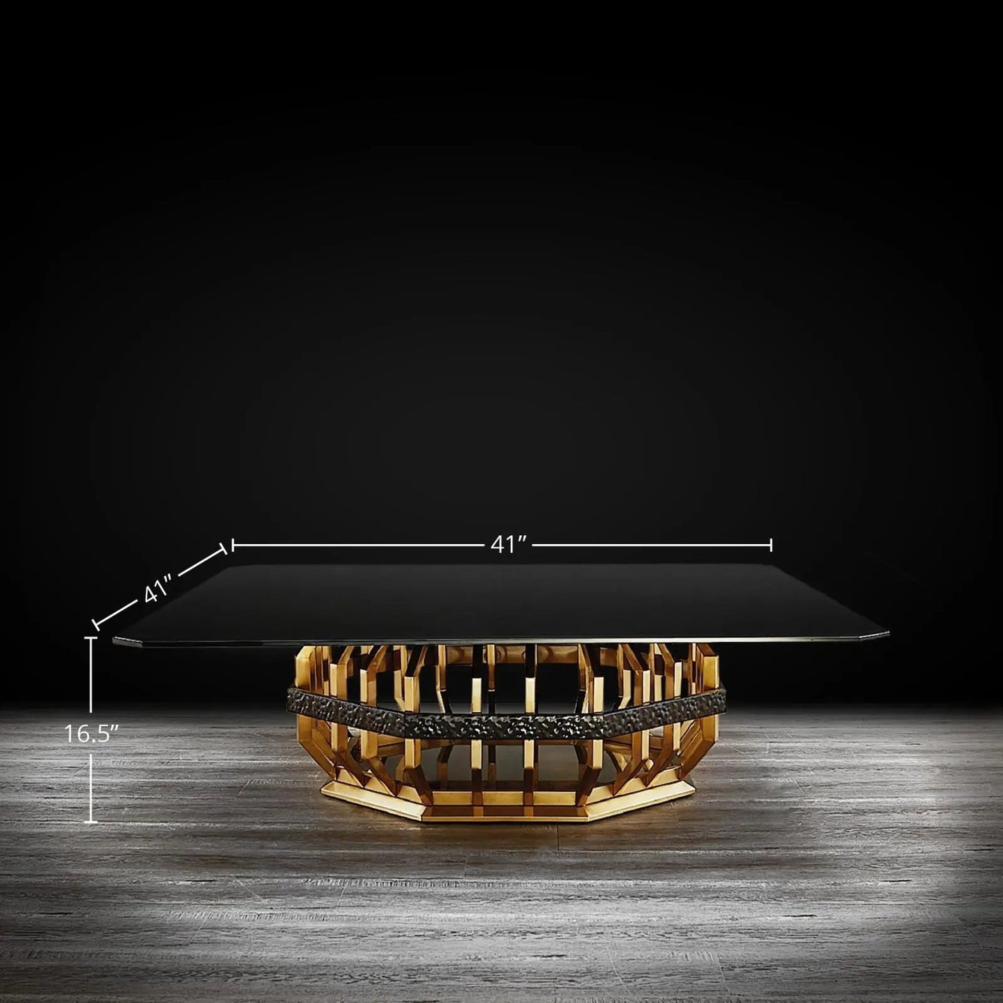 Milano Square Glass-Top Coffee Table in Gold Finish
