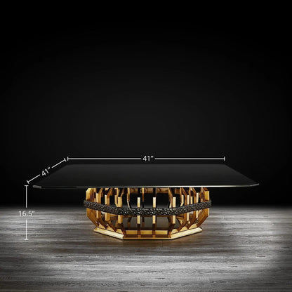 Milano Square Glass-Top Coffee Table in Gold Finish