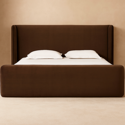 Nohma Velvet Upholstered Wingback Platform Bed in Cola