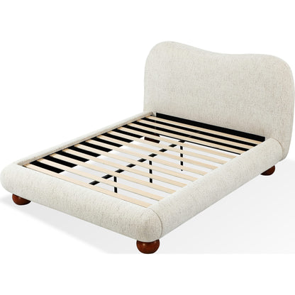 Afra Chenille Upholstered Wood Leg Platform Bed in Chinchilla