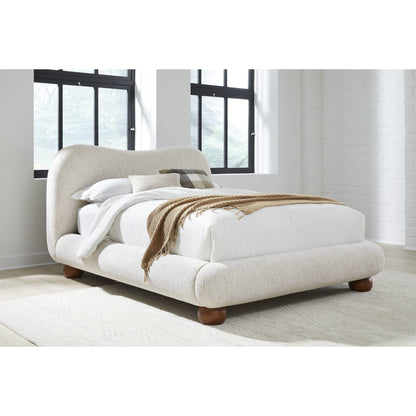 Afra Chenille Upholstered Wood Leg Platform Bed in Chinchilla