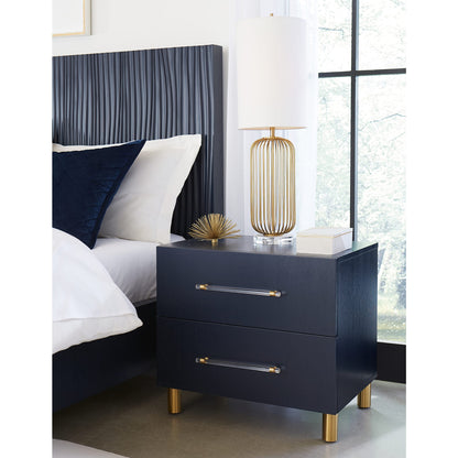 Argento Wave-Patterned Bed in Navy Blue and Burnished Brass