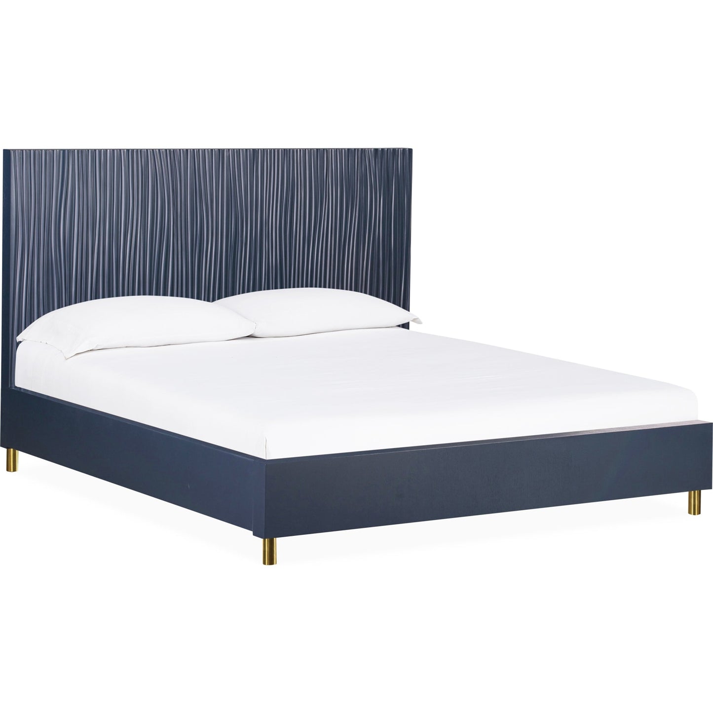 Argento Wave-Patterned Bed in Navy Blue and Burnished Brass