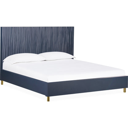 Argento Wave-Patterned Bed in Navy Blue and Burnished Brass