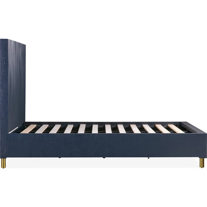 Argento Wave-Patterned Bed in Navy Blue and Burnished Brass