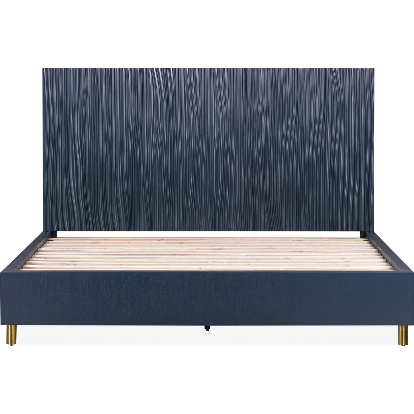 Argento Wave-Patterned Bed in Navy Blue and Burnished Brass