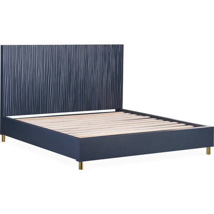 Argento Wave-Patterned Bed in Navy Blue and Burnished Brass