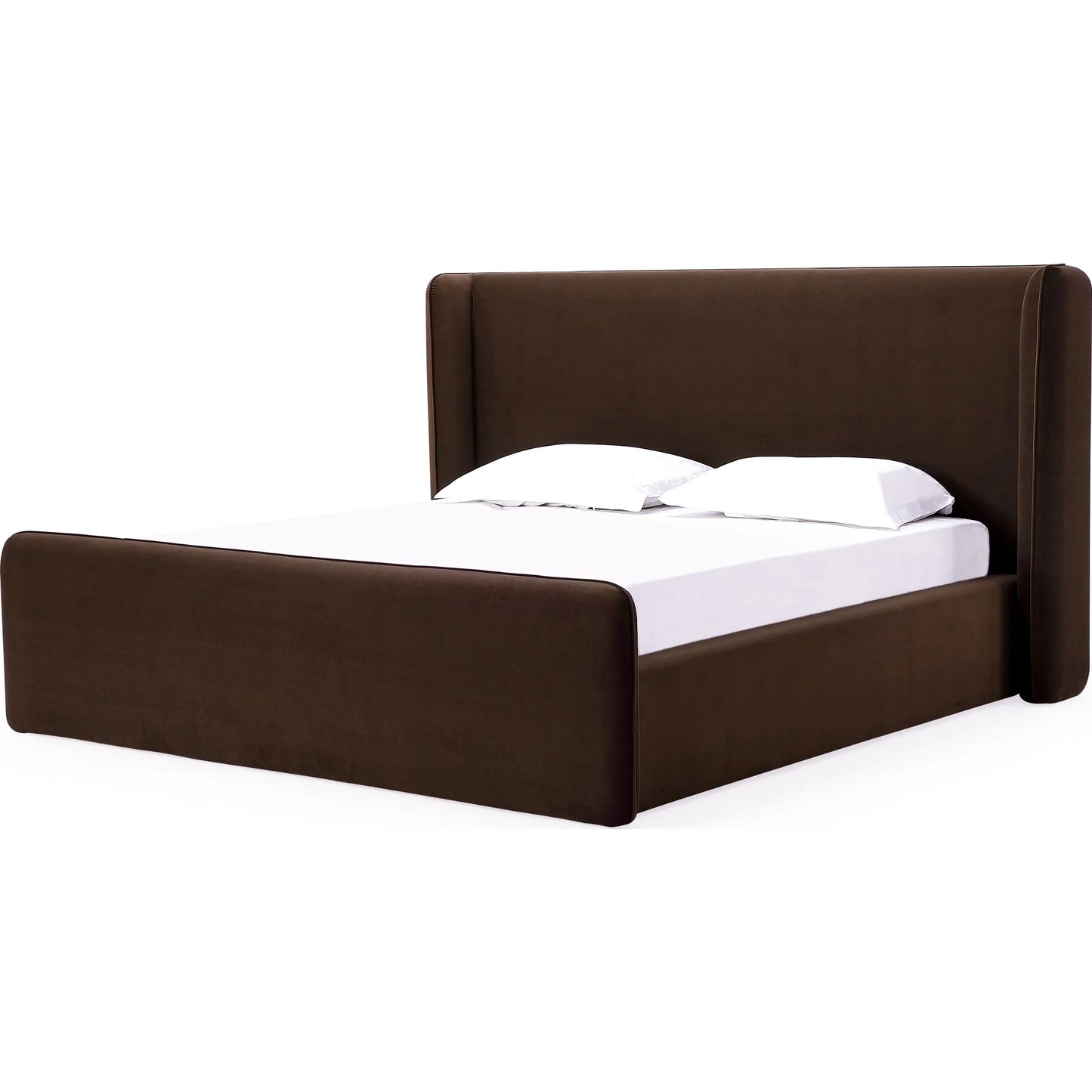 Nohma Velvet Upholstered Wingback Platform Bed in Cola