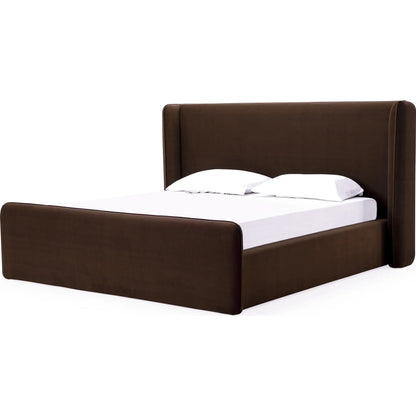 Nohma Velvet Upholstered Wingback Platform Bed in Cola