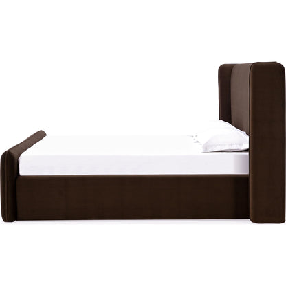 Nohma Velvet Upholstered Wingback Platform Bed in Cola