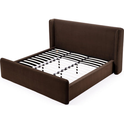Nohma Velvet Upholstered Wingback Platform Bed in Cola