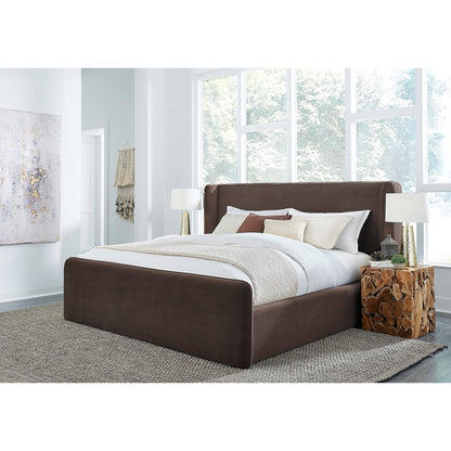 Bacall Velvet Upholstered Wingback Platform Bed in Cola