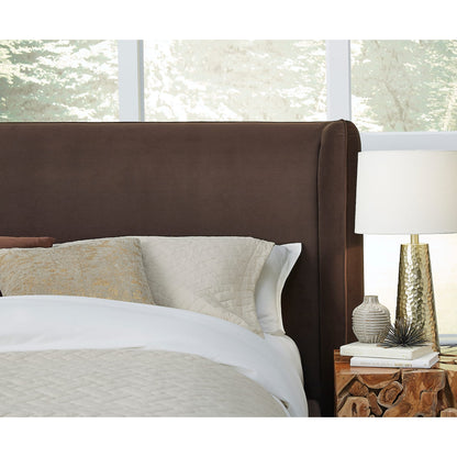 Bacall Velvet Upholstered Wingback Platform Bed in Cola