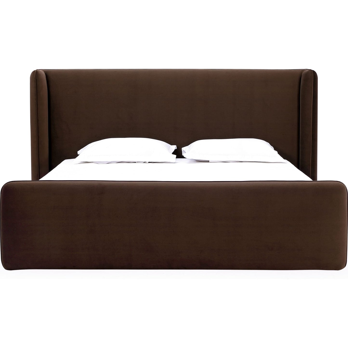 Bacall Velvet Upholstered Wingback Platform Bed in Cola