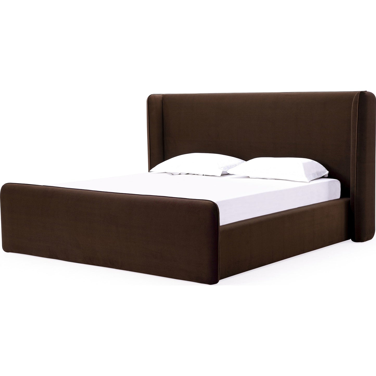 Bacall Velvet Upholstered Wingback Platform Bed in Cola