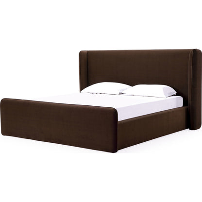Bacall Velvet Upholstered Wingback Platform Bed in Cola