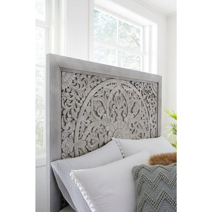 Boho Chic Carved Platform Bed in Washed White