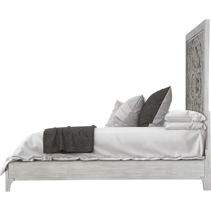 Boho Chic Carved Platform Bed in Washed White
