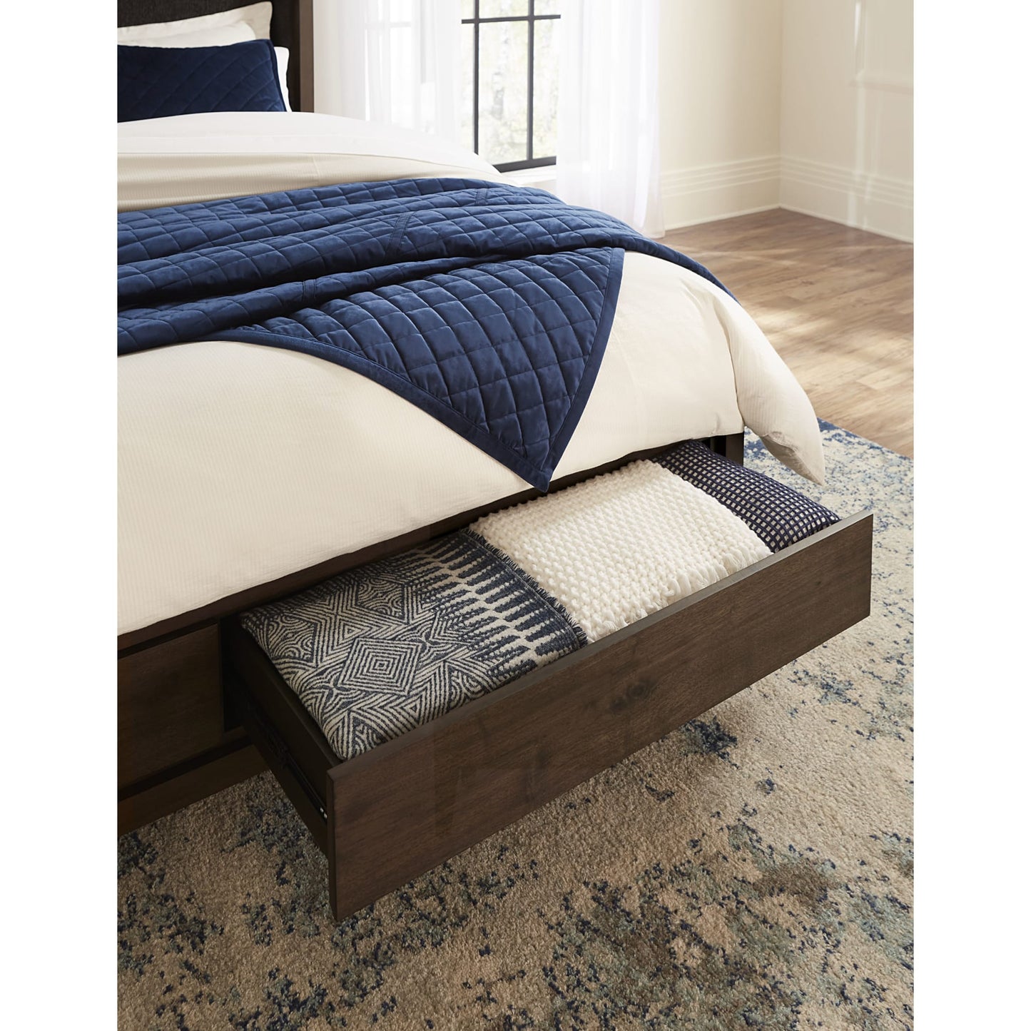 Boracay Upholstered Wingback Storage Bed in Wild Oats Brown