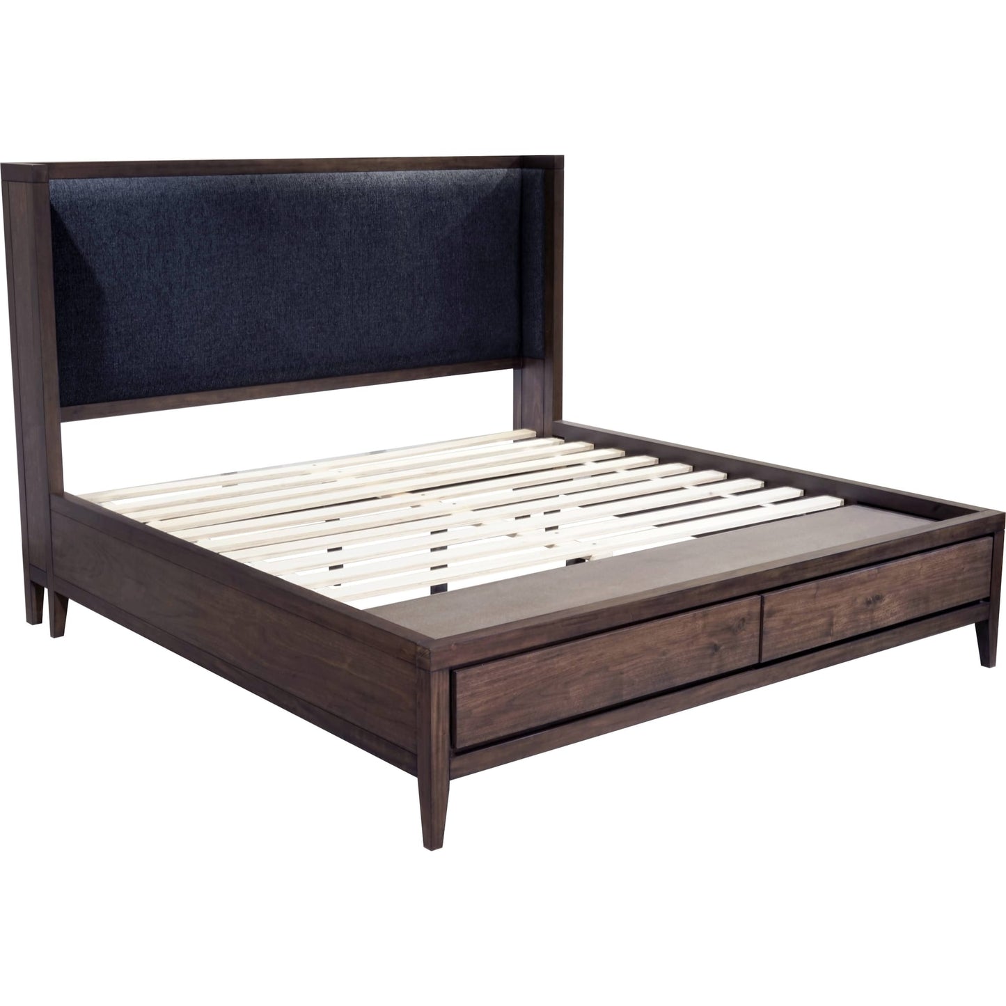 Boracay Upholstered Wingback Storage Bed in Wild Oats Brown