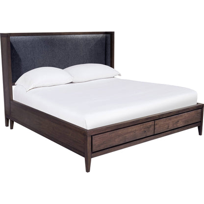 Boracay Upholstered Wingback Storage Bed in Wild Oats Brown