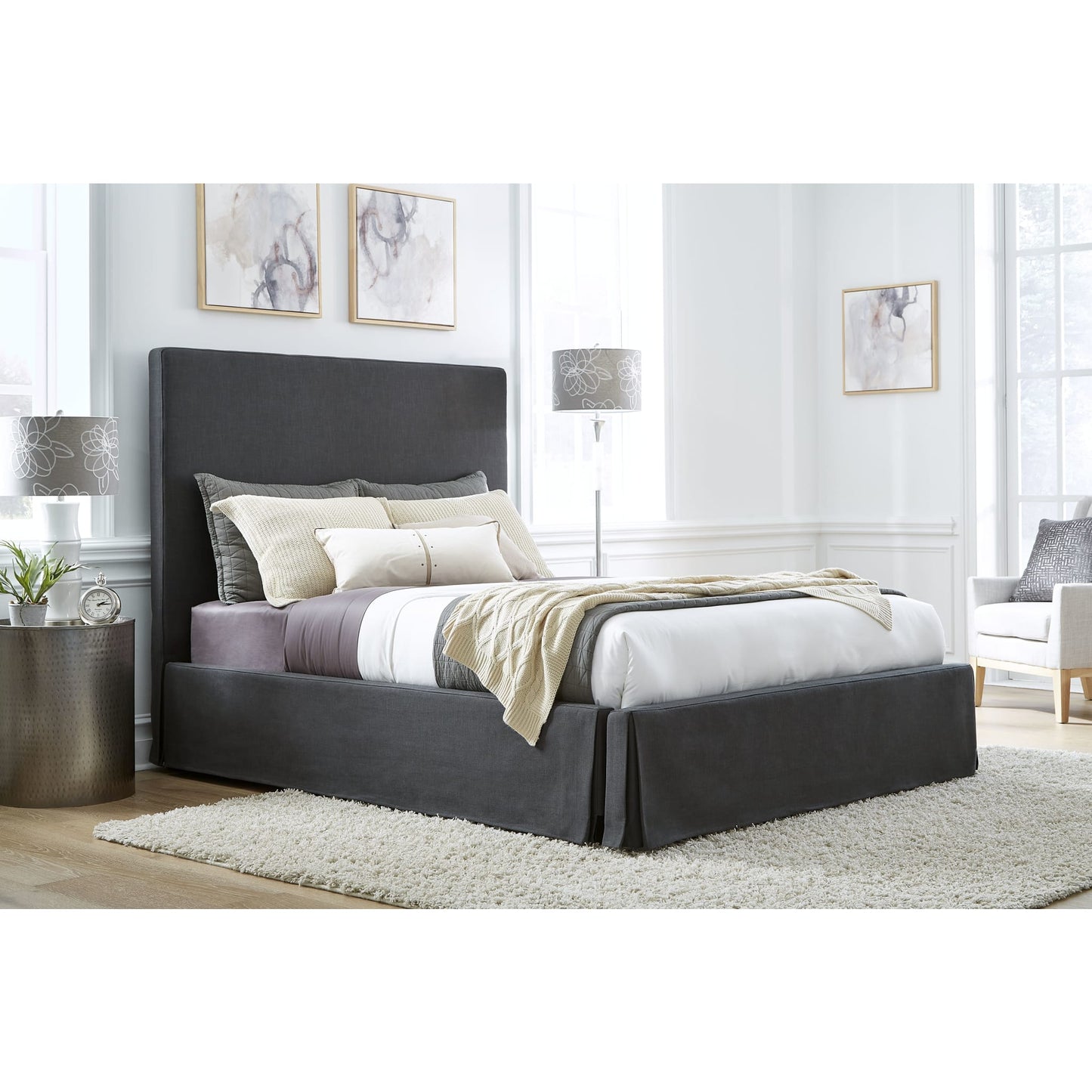 Cheviot UpholsteredSkirted Storage Panel Bed in Iron