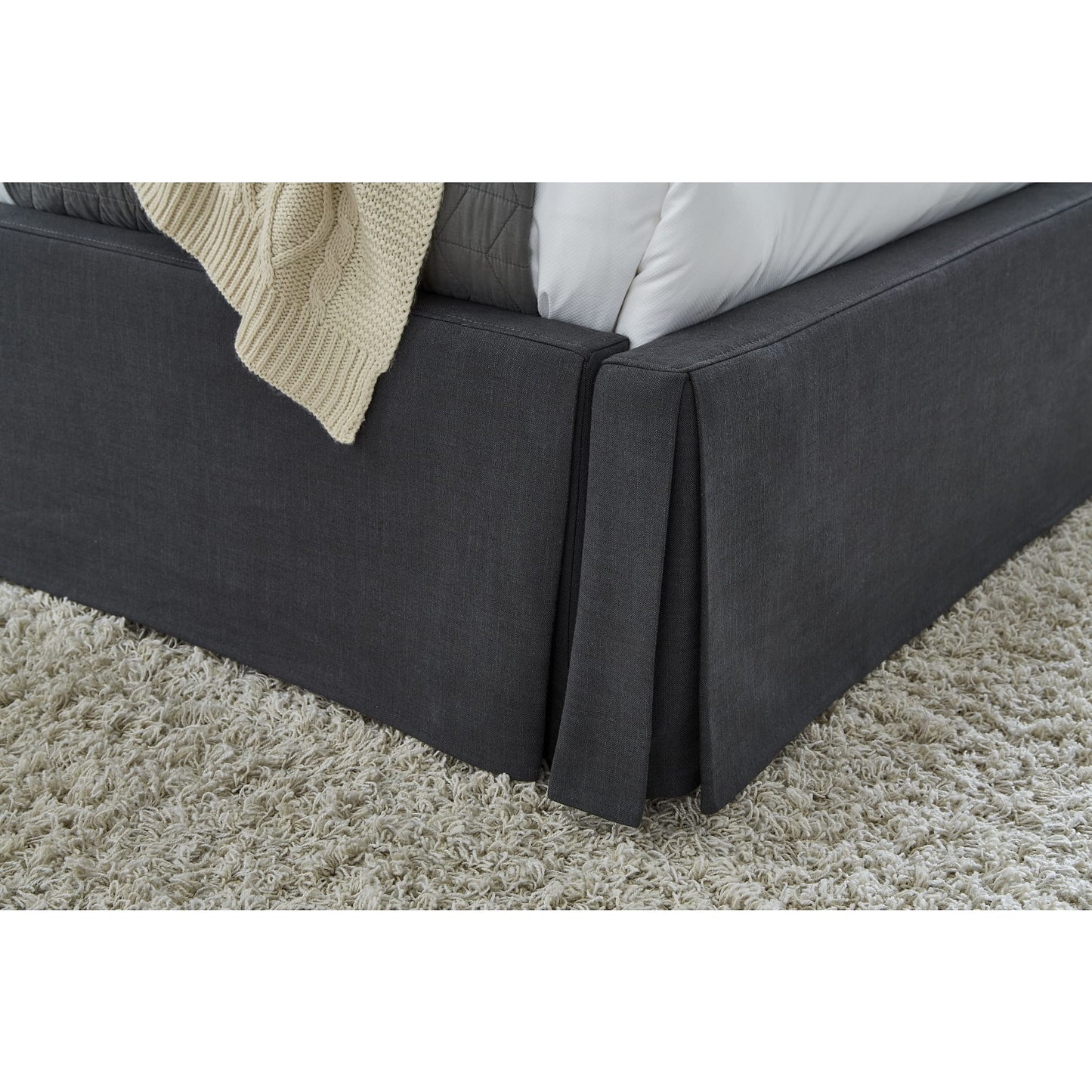 Cheviot UpholsteredSkirted Storage Panel Bed in Iron