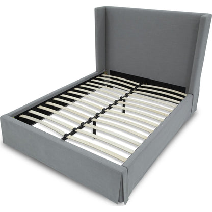 Cresta Upholstered Skirted Panel Bed in Fog