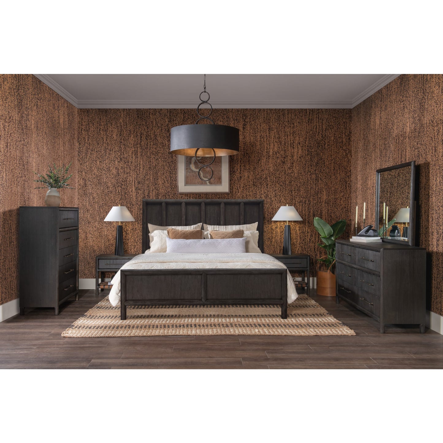 Dorsey Wooden Panel Bed in Basalt Grey