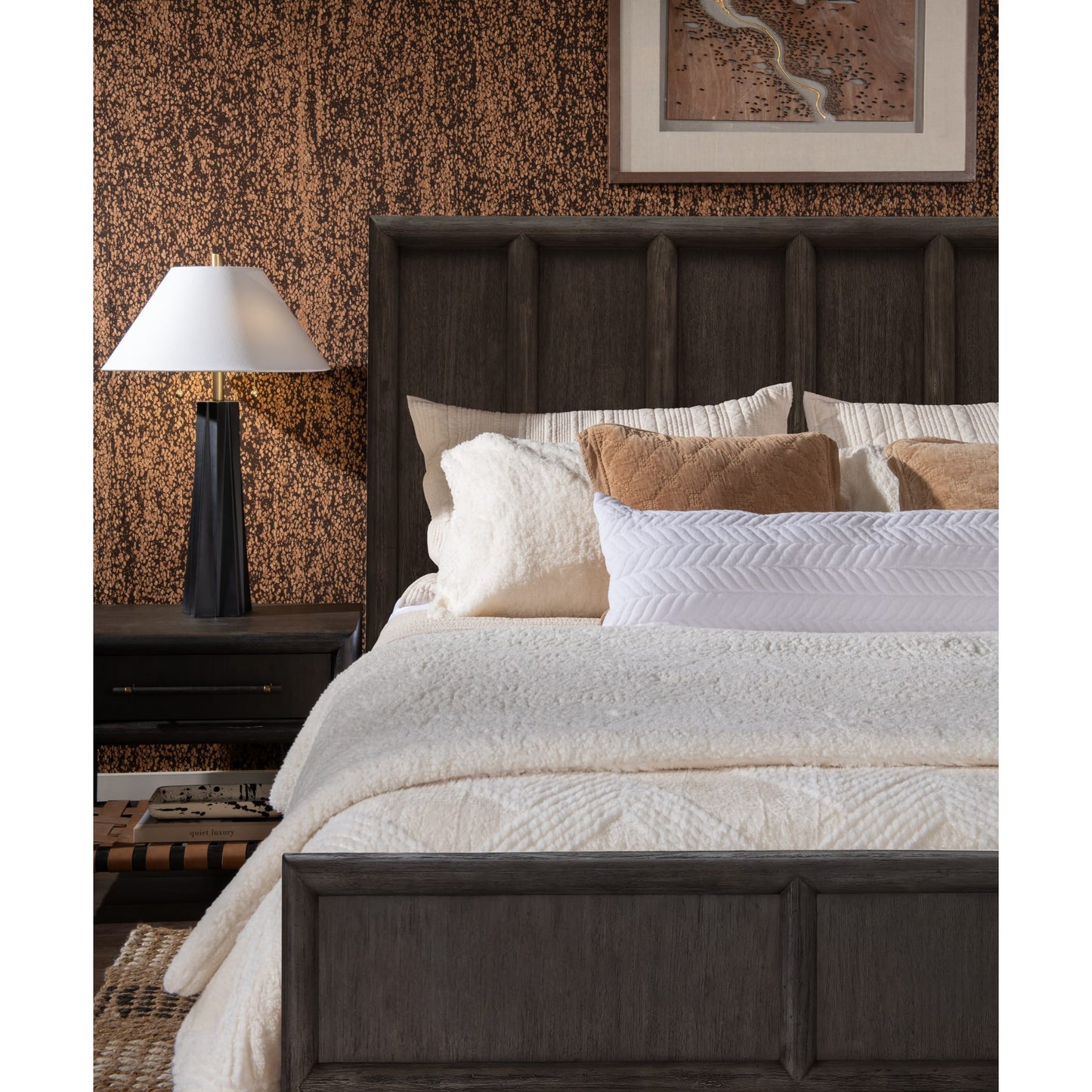 Dorsey Wooden Panel Bed in Basalt Grey