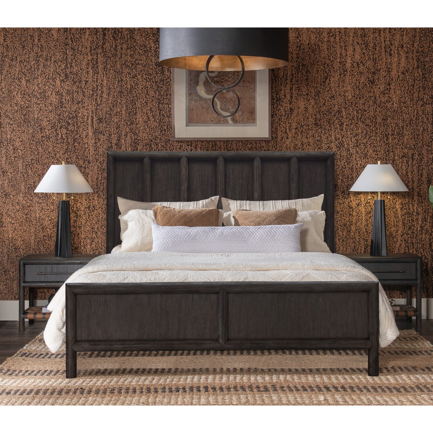 Dorsey Wooden Panel Bed in Basalt Grey